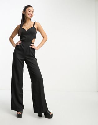Heartbreak structured corset jumpsuit with cut out waist in black - ASOS Price Checker