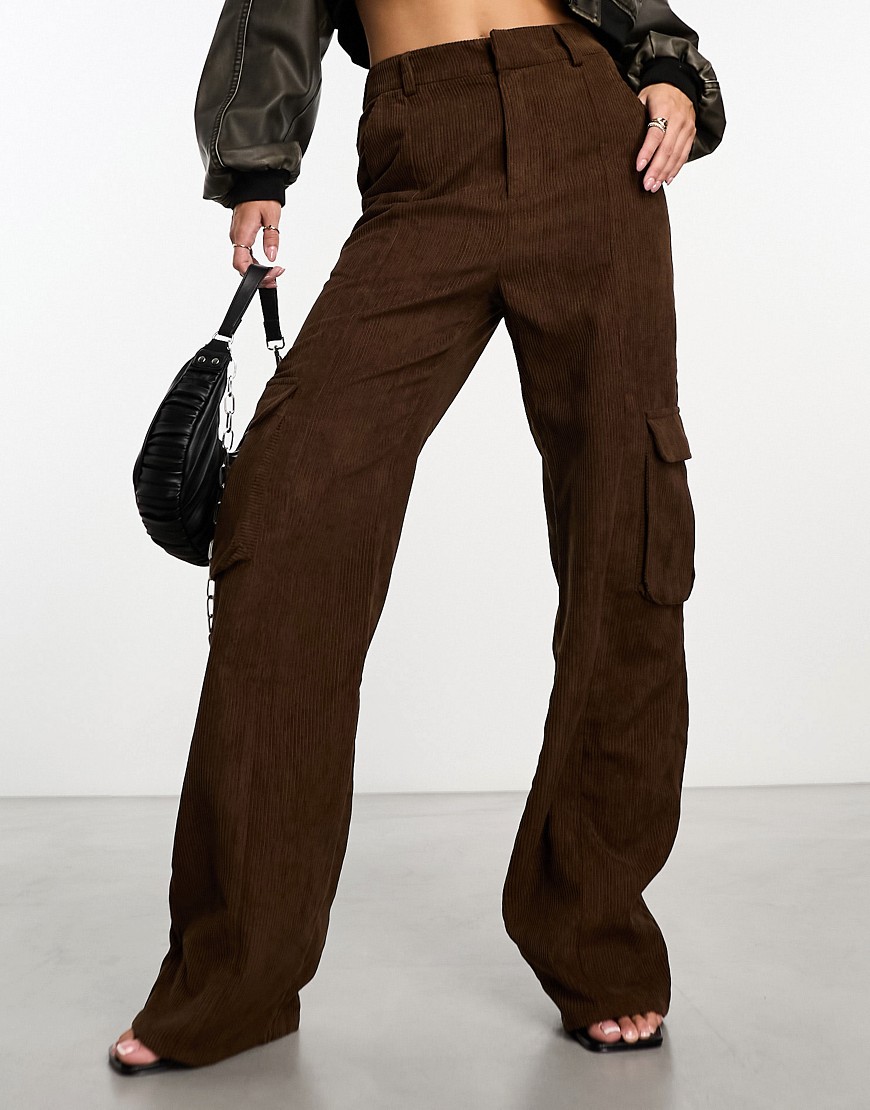Heartbreak cord cargo trousers in chocolate brown