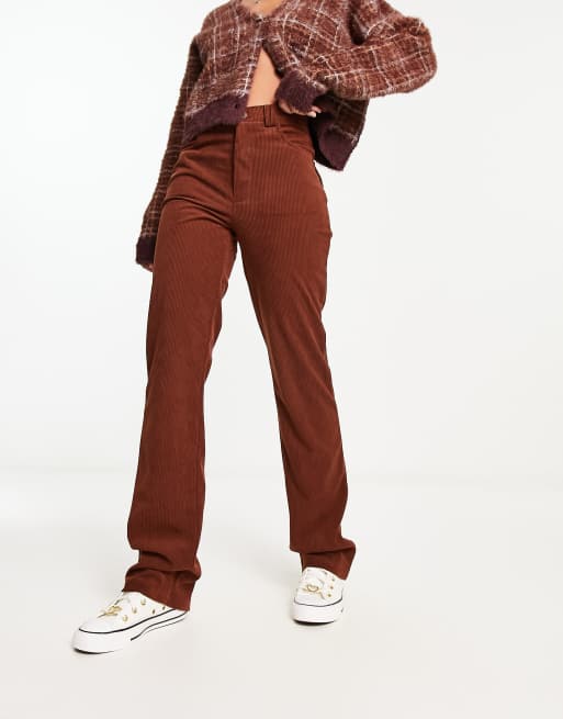 Heartbreak cord high waisted straight leg pants in chocolate brown (part of  a set)