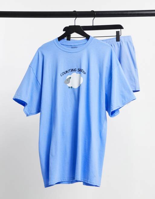 Heartbreak counting sheep pajama set t-shirt and shorts in blue