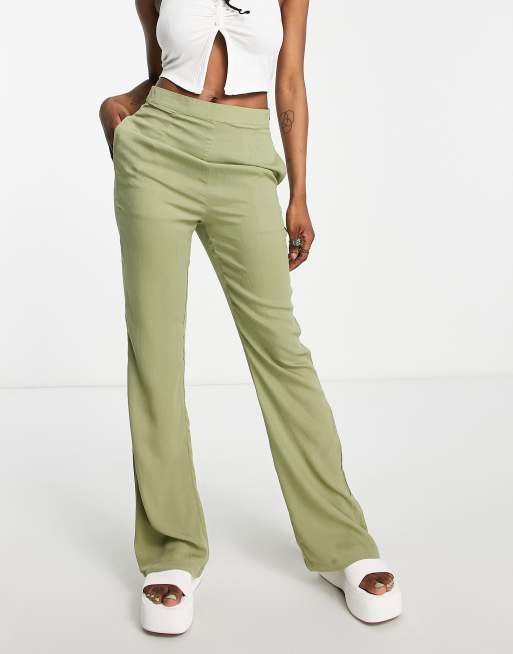 Heartbreak crinkle fit and flare trousers co-ord in sage green