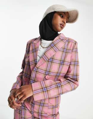 pink plaid blazer