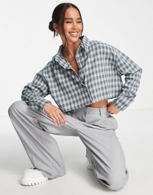 Heartbreak cropped boxy shirt co-ord in grey check
