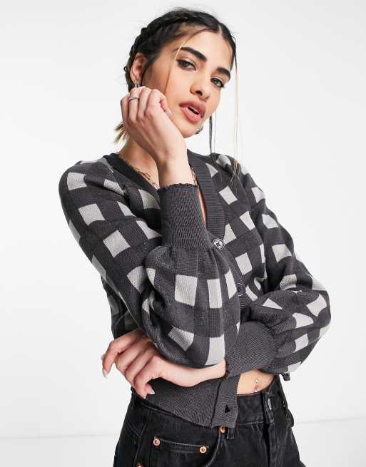 Heartbreak cropped cardigan in grey gingham