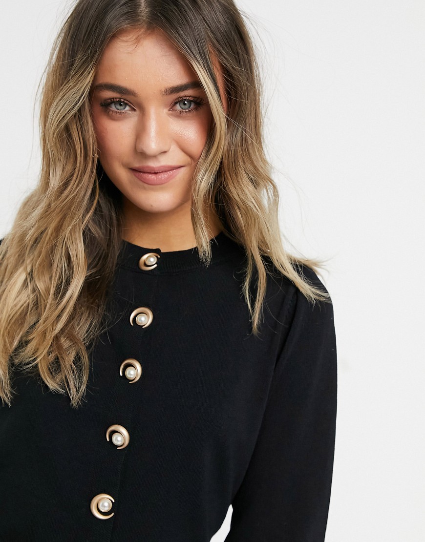 Heartbreak Cropped Cardigan With Moon Buttons In Black