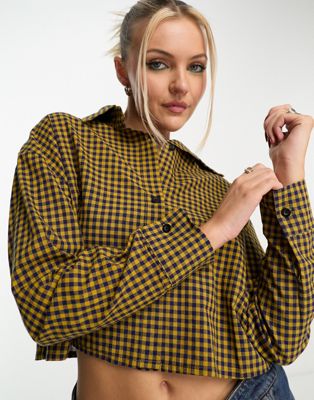Heartbreak cropped shirt co-ord in yellow check
