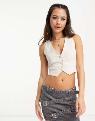 Heartbreak Heartbreak cropped waistcoat co-ord in beige-Neutral