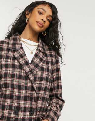 red plaid double breasted blazer