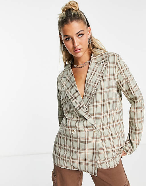 Heartbreak double breasted blazer in sage check (part of a set)