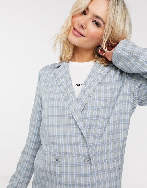 Heartbreak double breasted blazer suit in grey and blue check