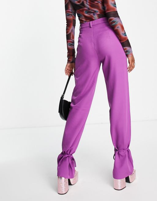 Heartbreak - Elegante broek met gestrikte boorden in paars, deel van co-ord set, 3 van 4