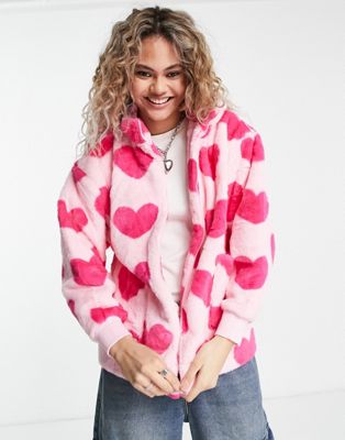 Heartbreak faux fur jacket in heart print