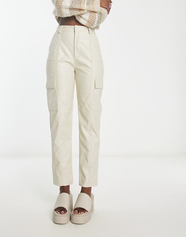 Heartbreak faux leather cargo pants in cream