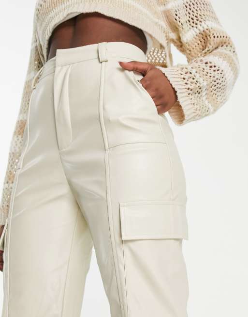 Leather-look cargo trousers - Beige