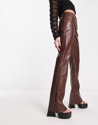 Heartbreak faux leather wide leg trousers co-ord in chocolate brown