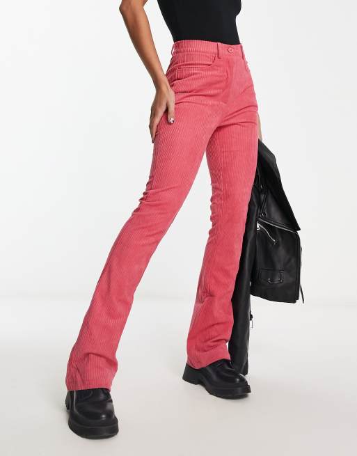 Pink High Rise Corduroy Flared Co-ord Pants