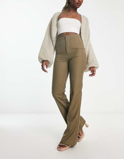 Khaki High Waisted Flare Pants