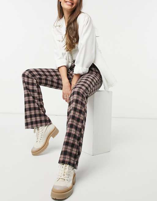 Flared best sale check trousers