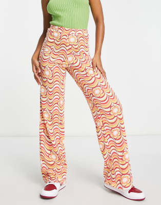 Heartbreak Heartbreak flared trousers co-ord in 70s floral print-Orange