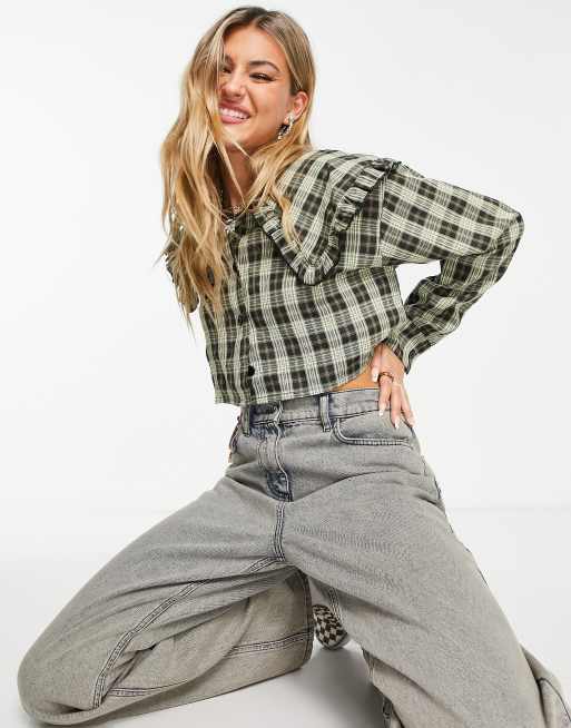 Heartbreak frill collar blouse in check (part of a set)