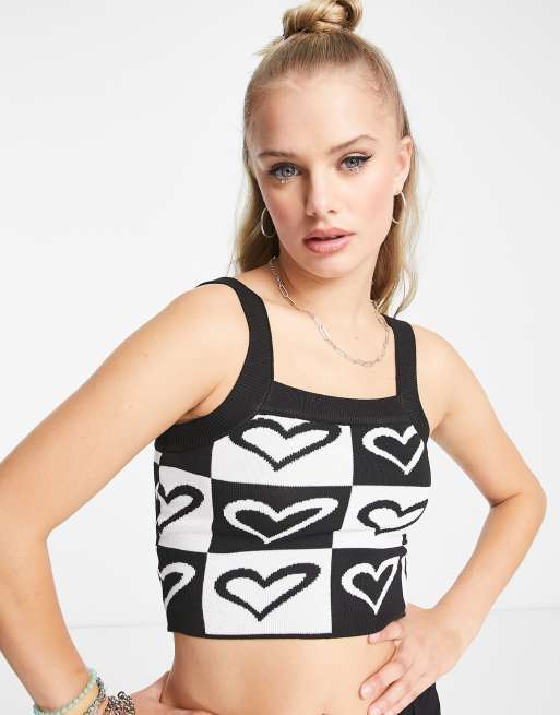 Heartbreak - Gebreide camitop met hartjesprint, deel van co-ord set