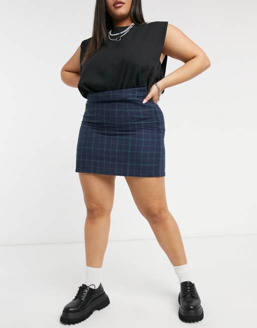 Heartbreak - Grande taille - Mini-jupe ajustée à carreaux - Bleu marine et  vert | ASOS