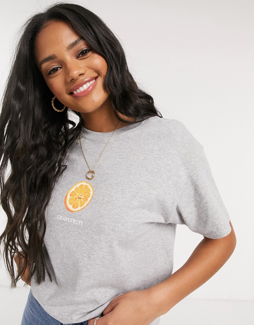Heartbreak grapefruit slogan oversized t-shirt in yellow-Grey