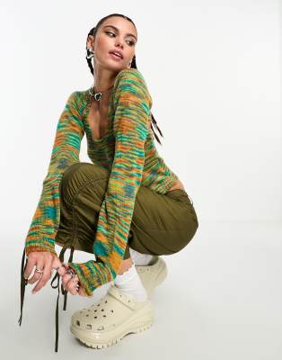 Heartbreak Heartbreak halter neck shrug jumper in space dye-Multi