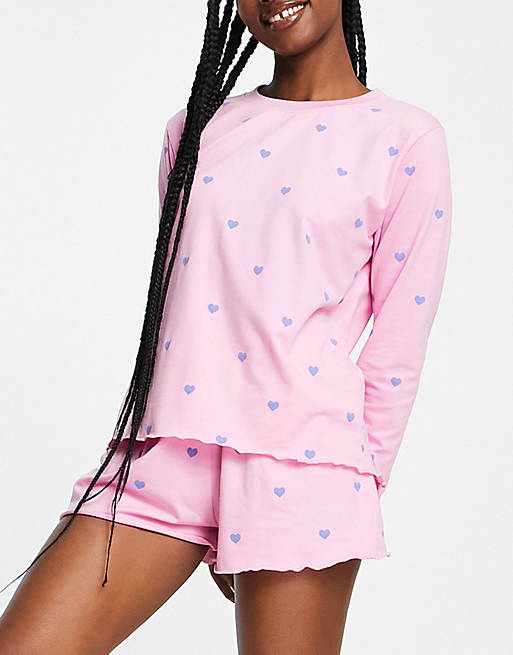 Heartbreak heart print pyjama set in pink