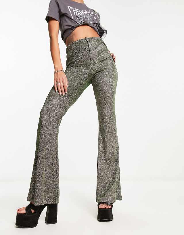 Heartbreak high rise kick flare pants in black glitter