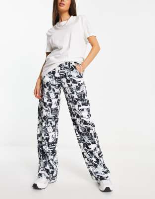 Heartbreak high waisted wide leg trousers in monochrome floral