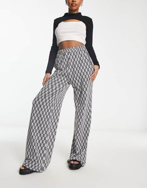 Heartbreak – Hose mit weitem Schnitt und geometrischem Muster in Schwarz-Weiß, Kombiteil
