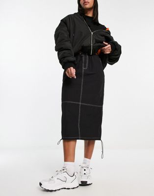 Heartbreak parachute midi skirt with contrast stitch in black - ASOS Price Checker