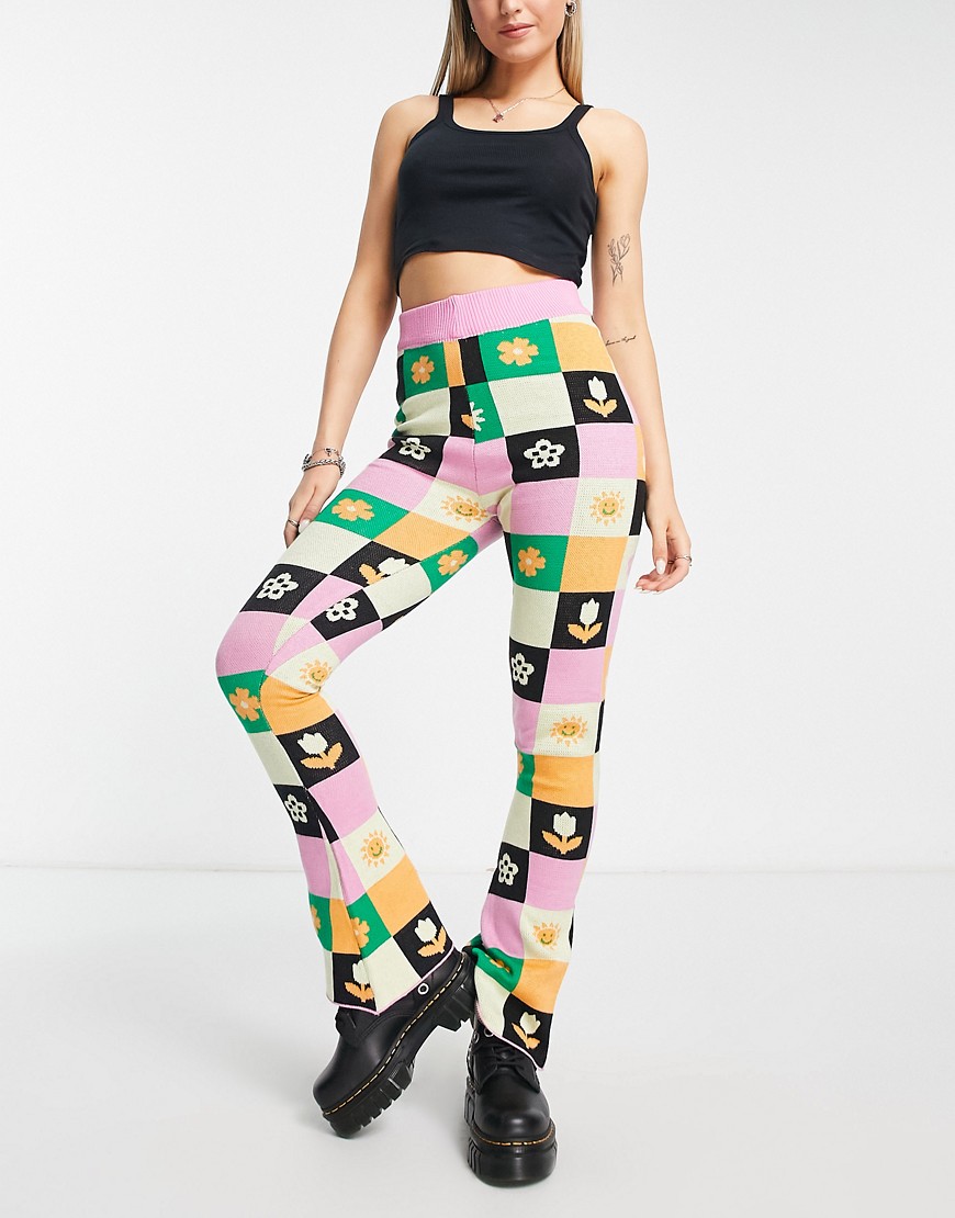 Heartbreak knitted flares in patchwork floral print - part of a set-Multi