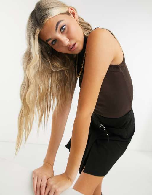 Heartbreak knitted high neck crop top co-ord in chocolate brown, 4 of 4