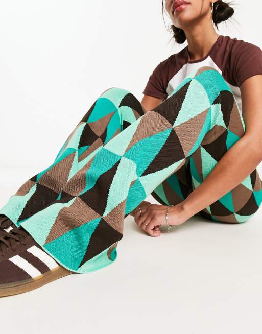 Heartbreak knitted pants in green diamond print (part of a set)