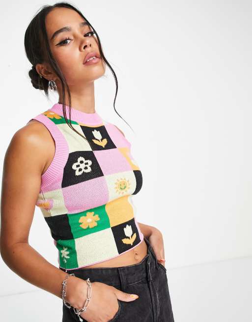 Sweet Print Patchwork O Neck Tops