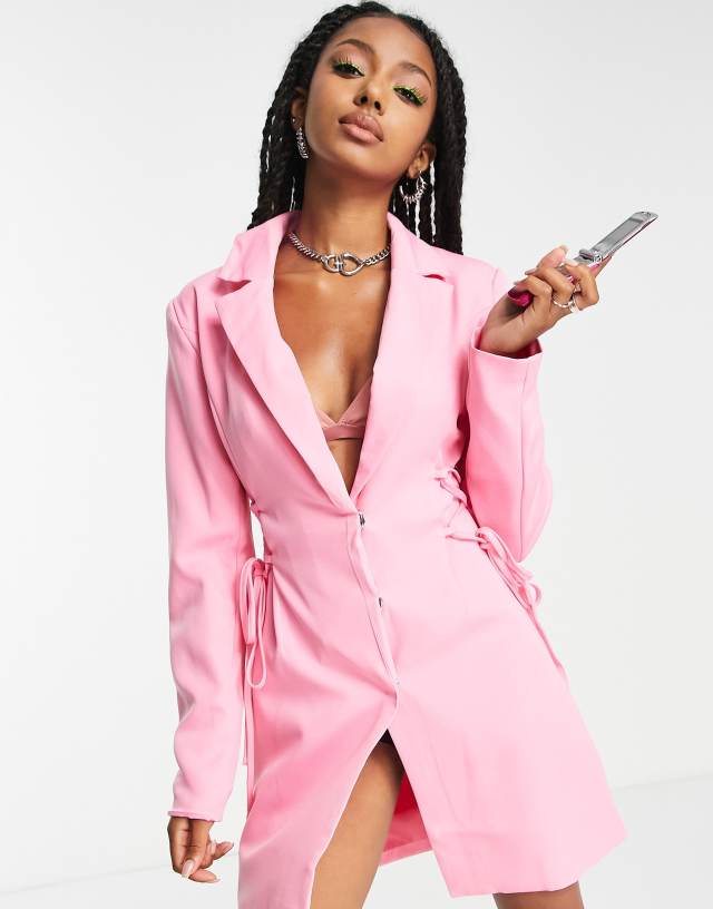 Heartbreak lace up side mini blazer dress in pink