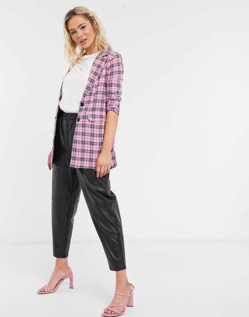 Heartbreak Longline Blazer In Pink Check Asos
