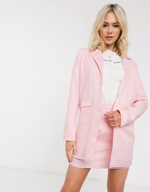 Heartbreak longline blazer suit in pink gingham