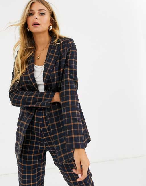 French Connection tweed blazer in blue check