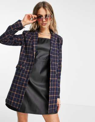 Heartbreak longline boyfriend blazer in navy and orange check