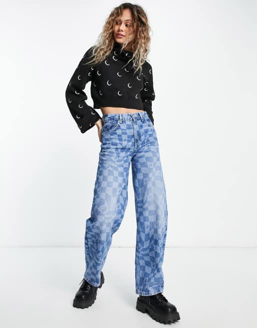 Heartbreak - Maglione dolcevita corto con ricamo con luna, colore nero