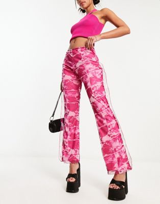 Heartbreak mesh flared trousers co-ord in bright pink