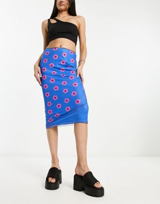 Heartbreak mesh layered midi skirt in blue floral print - ASOS Price Checker