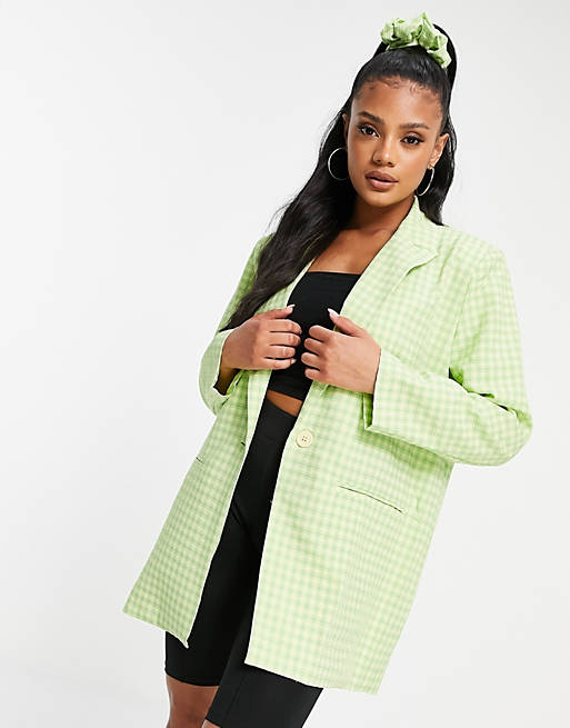 Heartbreak mix and match gingham blazer with scrunchie in lime
