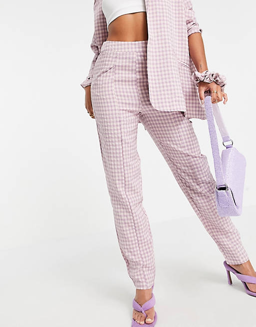 Heartbreak mix and match gingham tailored trousers in lilac
