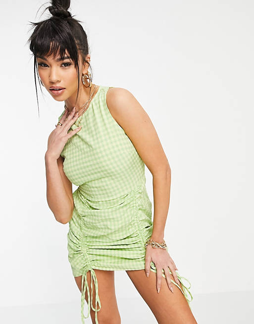 Heartbreak mix and match ruched side mini dress in lime