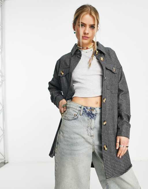 Heartbreak – Oversize-Hemdjacke mit Hahnentrittmuster