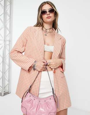 Heartbreak oversized blazer co-ord in peach gingham-Orange